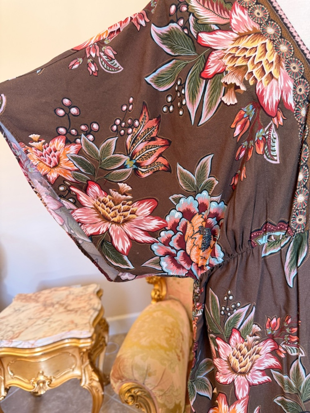 FARM Rio Brown Floral V-Neck Maxi Dress with Multicolor Blooms - Picture 6 of 16
